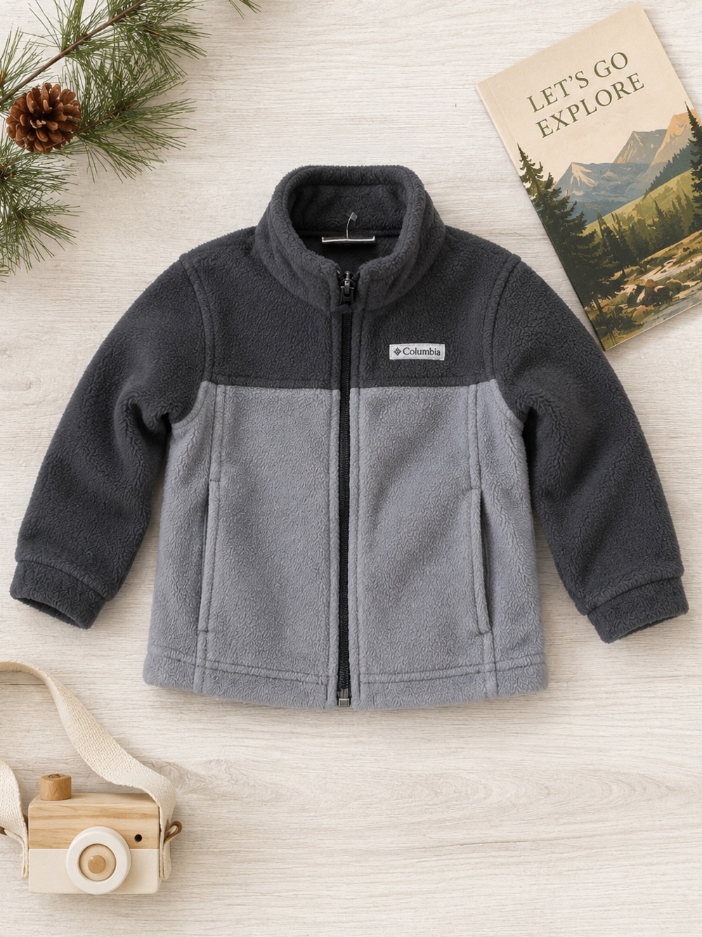 Columbia Toddler Boys 2T Steens Mountain Fleece Jacket Gray Colorblock WD6760